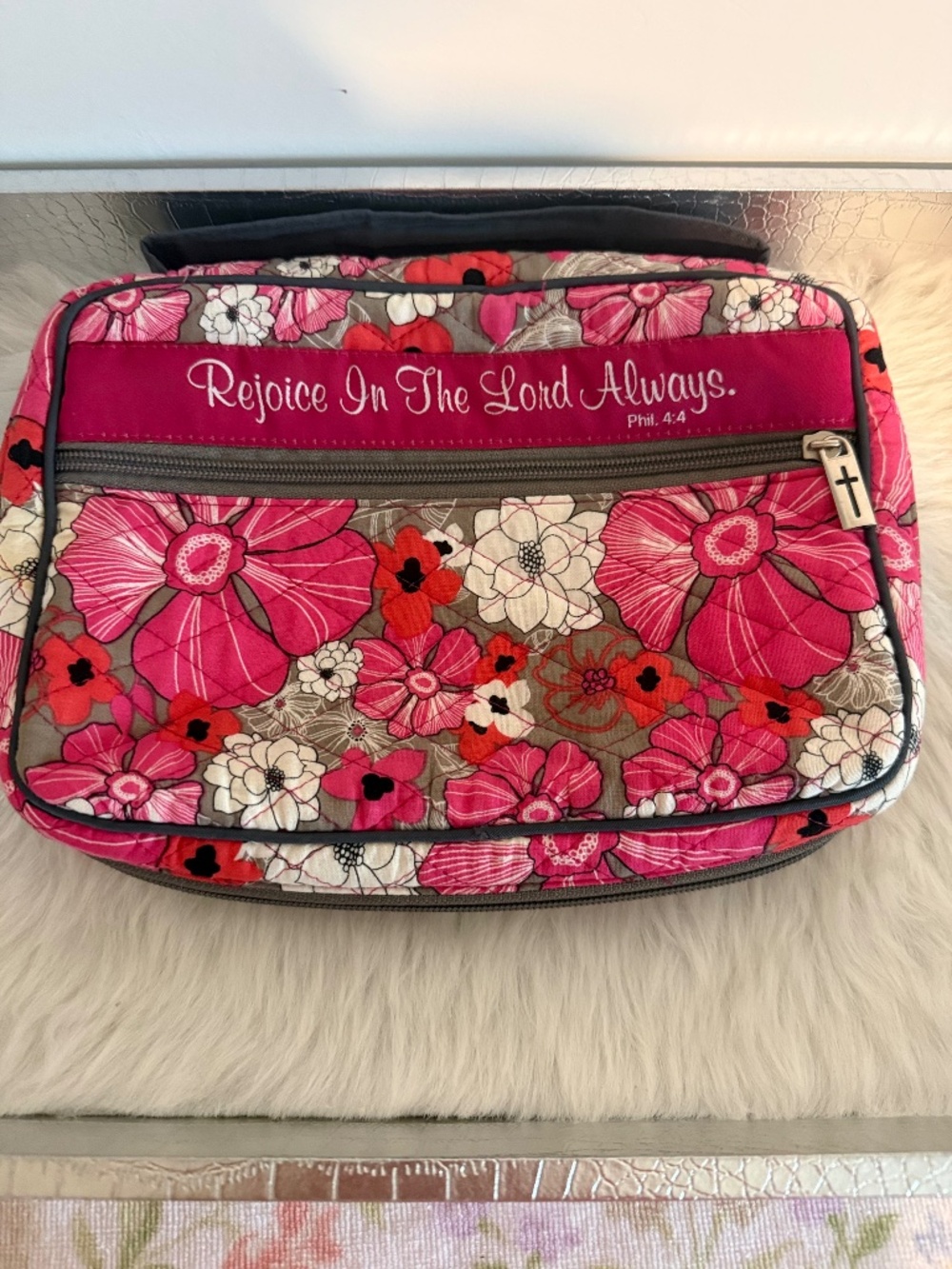 Pink Floral Bible Cover with Bible Verse
